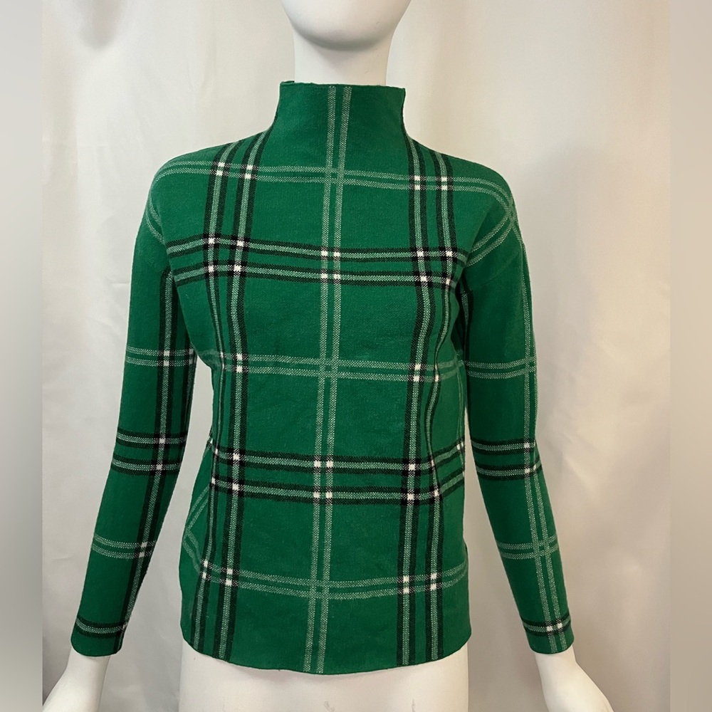 ☘️Nicole Miller New York Green Plaid Mock Neck Sweater XS